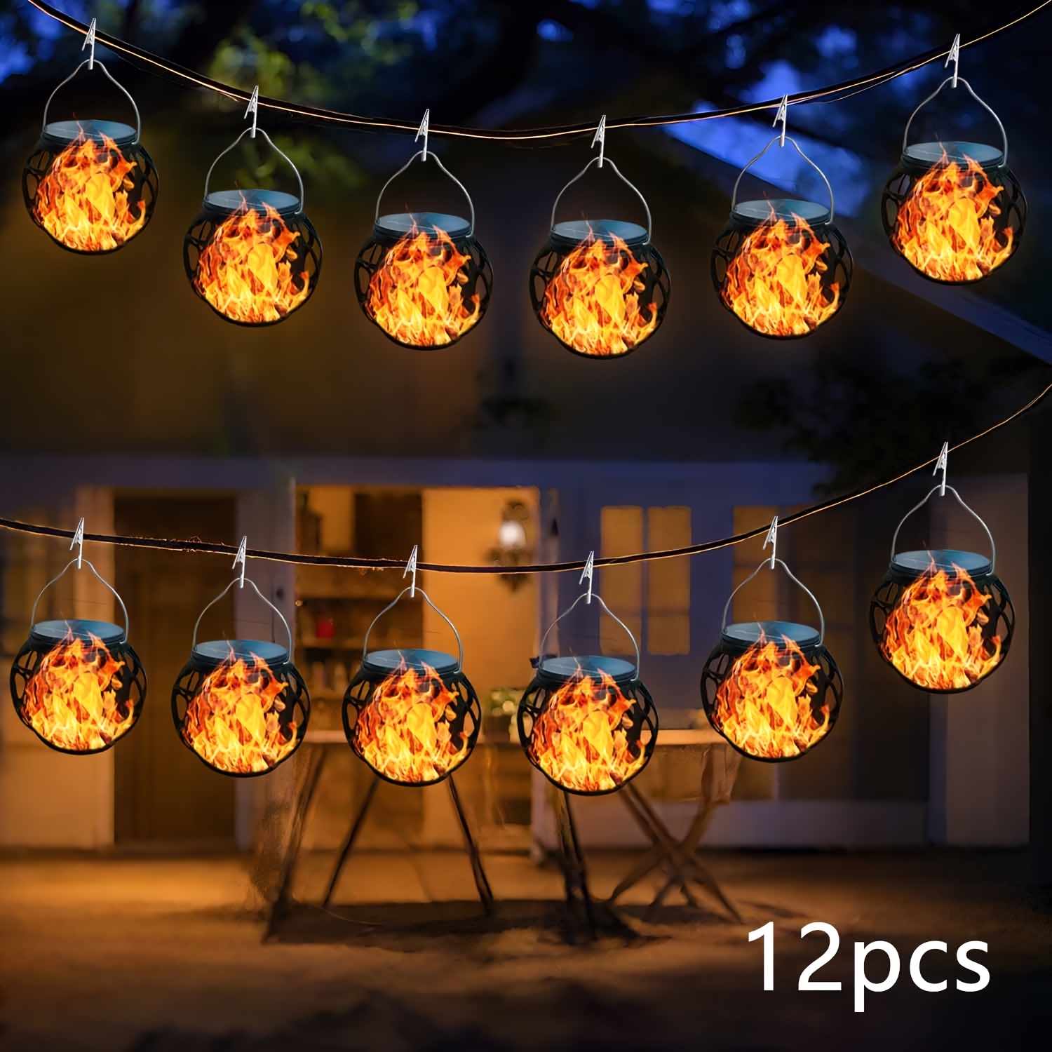 Image of Outdoor Solar Hanging Lights, Solar Hanging Lights With Flickering Flames For Outdoor Use, Solar Outdoor Lanterns Suitable For Garden Decoration, Courtyards, Trees, Camping, And Festival Decorations.