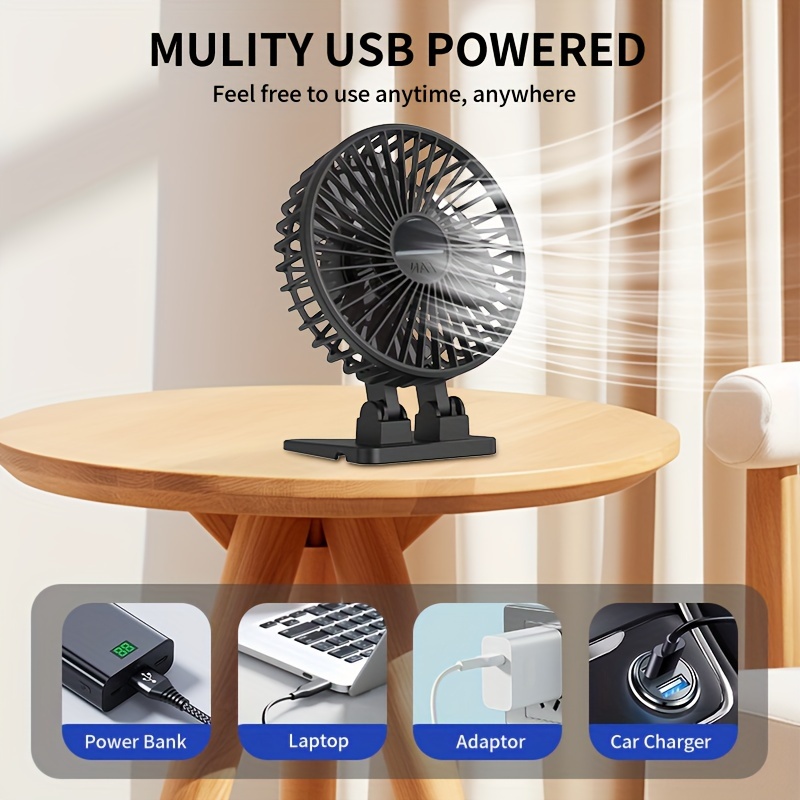 Ventilador de mesa USB silencioso portátil, dispositivo de refrigeración  recargable, Mini ventilador de escritorio, rotación de 720 grados, 3