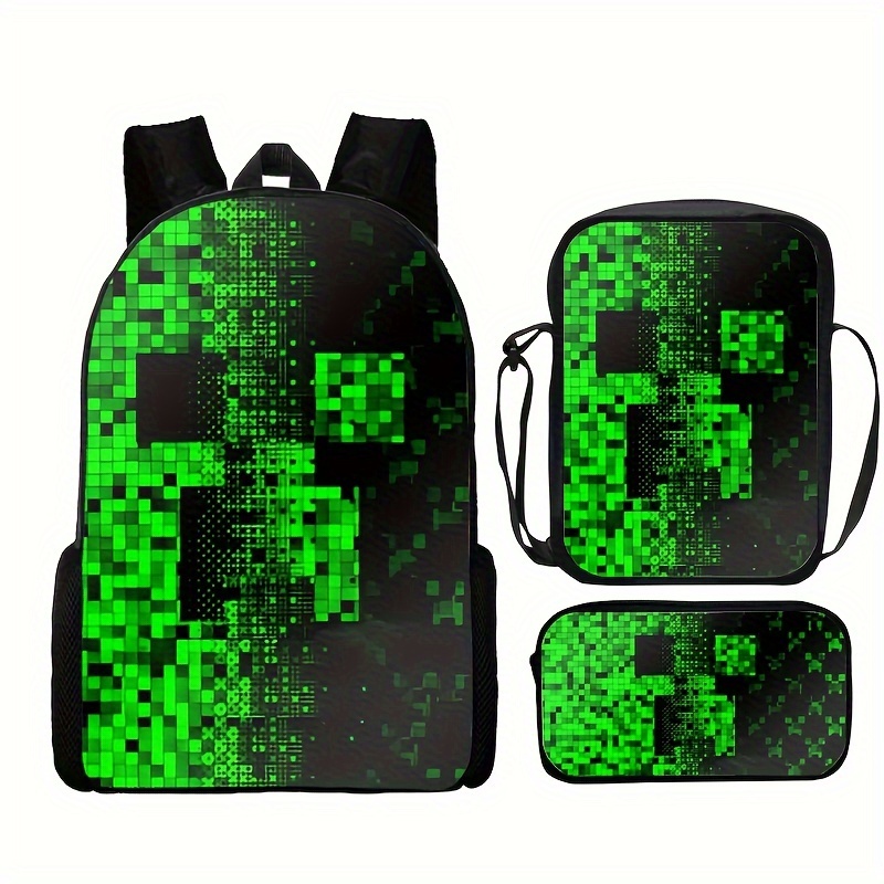 Mochila Escolar Minecraft Para Niños, Bolígrafo, 3 Piezas