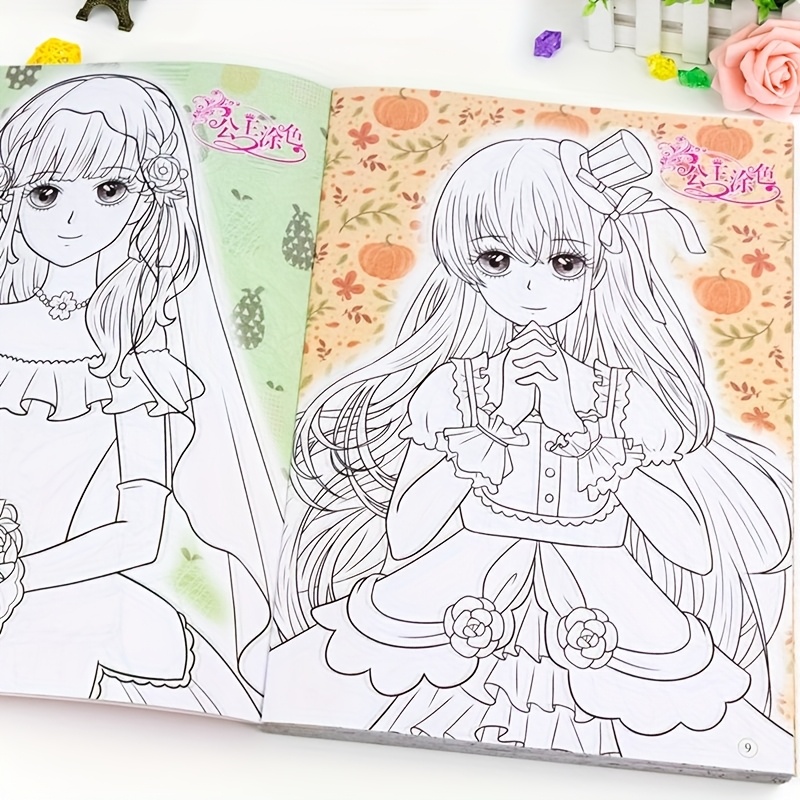 One Piece of Girls' Anime Coloring Book Featuring 32 Sturdy Pages, Measuring 9, 45 by 6, 175.26 cm, This Princess Dress-Up Drawing Book Provides a Calming Space for Teenagers And Serves As a DIY Paper Art Craft Kit, Making It a Perfect Holiday Gift for Occasions Like Halloween, Thanksgiving, Christmas, And New Year, Chinese Version