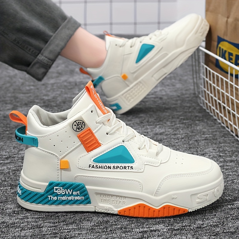 Comfy Men's High Top Skateboard Shoes - Trendy Color Block Non Slip Lace Up Sneakers for Outdoor Activities