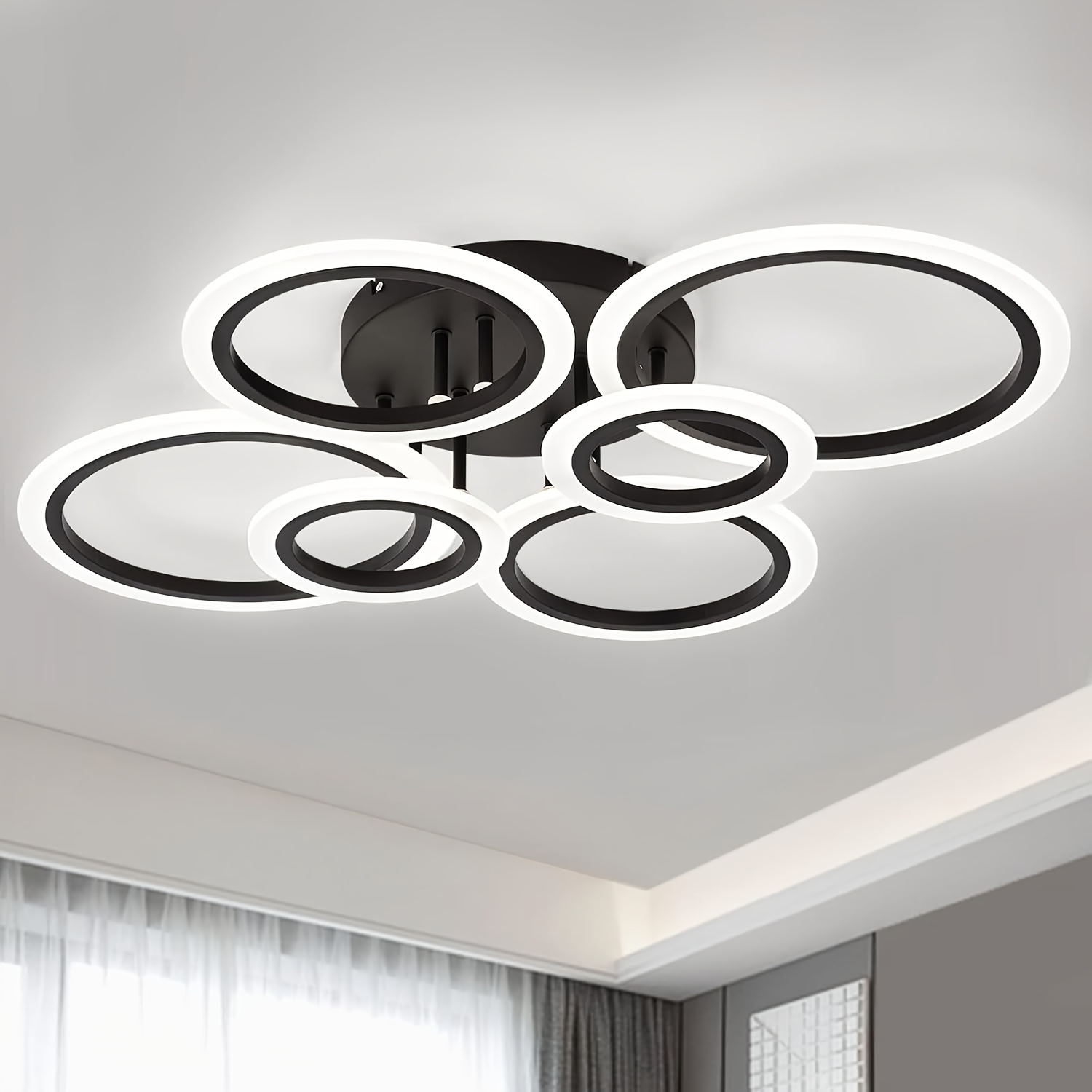 TEMU Luminaire de Plafond LED Moderne, Blanc 6 Anneaux Encastré au Plafond, 4000K Lampadaire pour Cuisine, Chambre à Coucher, Salon, Buanderie, Lampe