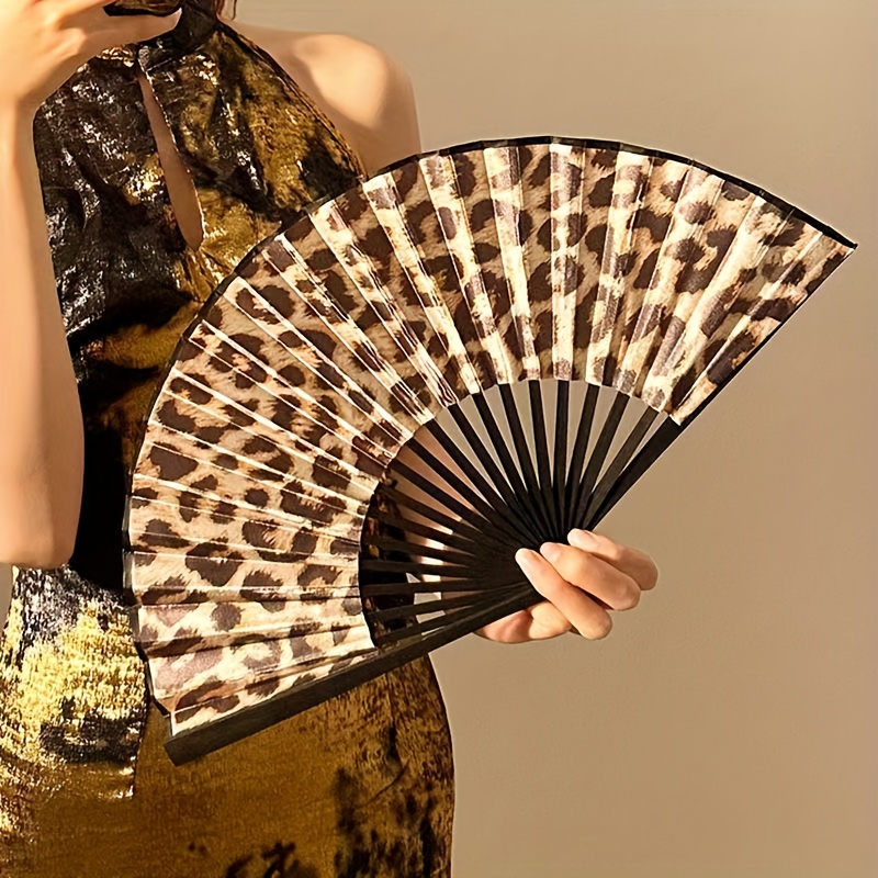 New Leopard Print Folding Fan That For Dance Photography. Female Handheld Fan Suitable For Use