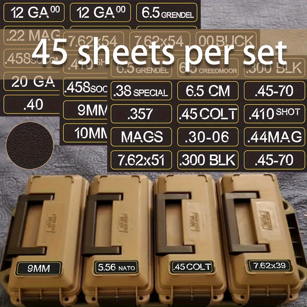 

Labels Organizer - 45-piece Set, Vinyl Decal Sticker Bundle For Bullet Boxes, Includes Caliber Identification For.357,.223,.308, And More, Magazine Tags For Ammo Storage And Organization