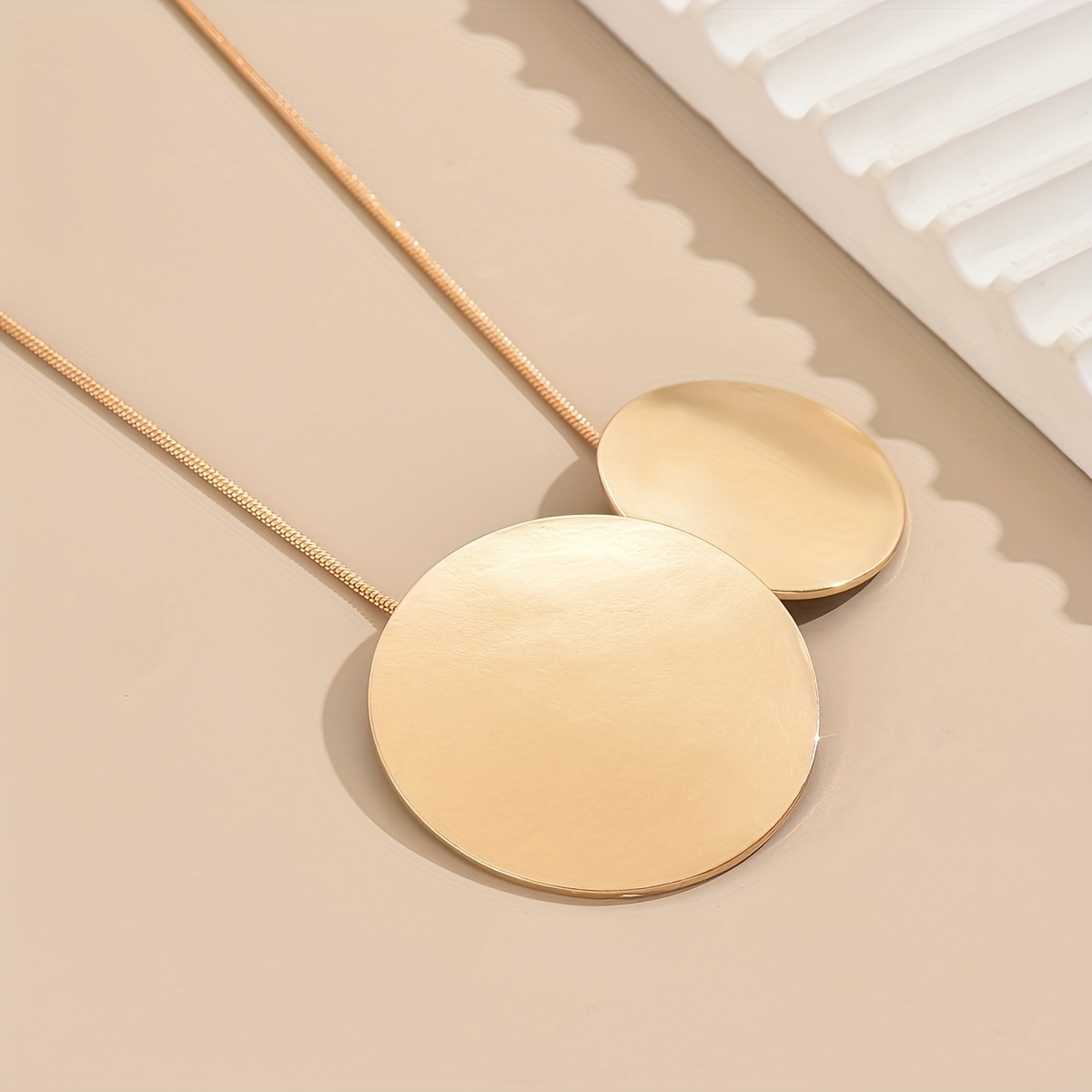 Minimalist Geometric Circle Snake Chain Necklace, Golden-Tone