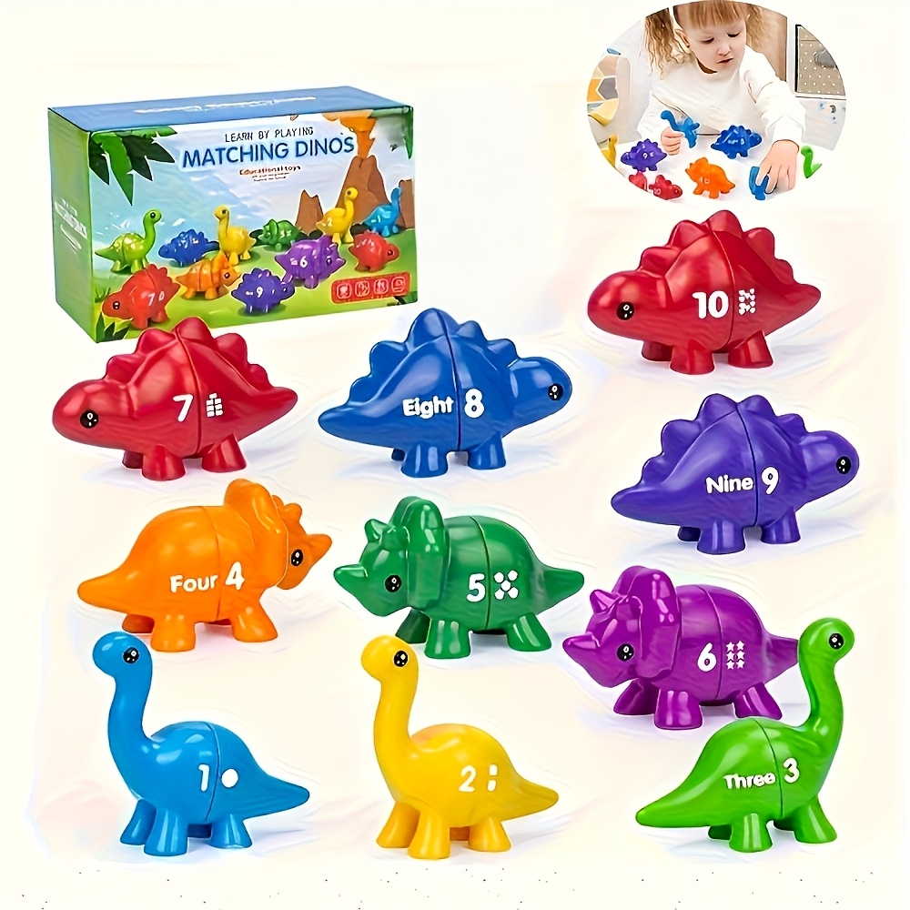 Mathematics Enlightenment Dinosaur Number Matching Toy Set | 10 Pairs Of Retractable Plug-in Toys For Infants And Toddlers Hand-eye Coordination Training | Counting Sorting Game