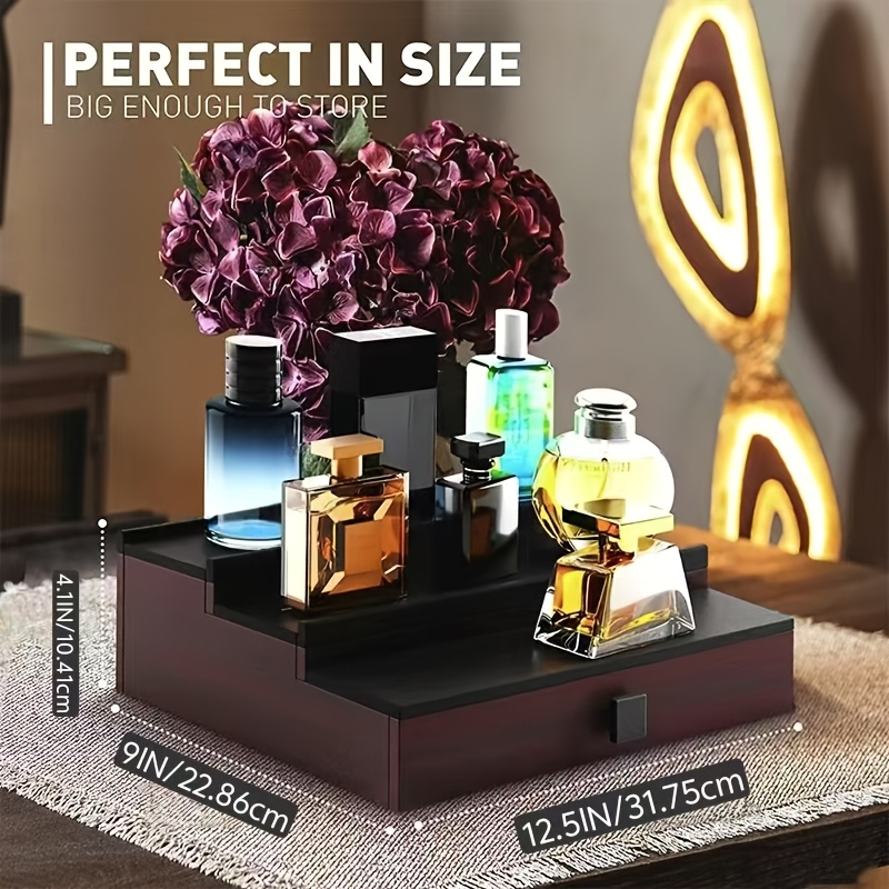 TEMU Wooden Cologne Organizer For Men 3 Tier Of Cologne Display With Drawer Storage Perfume Oragnizer Display, Great Gift For Man ()