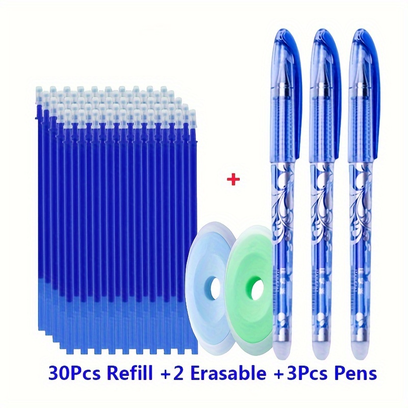 

Stylos Gel Effaçables 35pcs - Pointe 0.5mm - Résistants à la Chaleur et aux Frottements - Idéaux pour l'École et (30 Recharges+3 Stylos+2 Gommes)