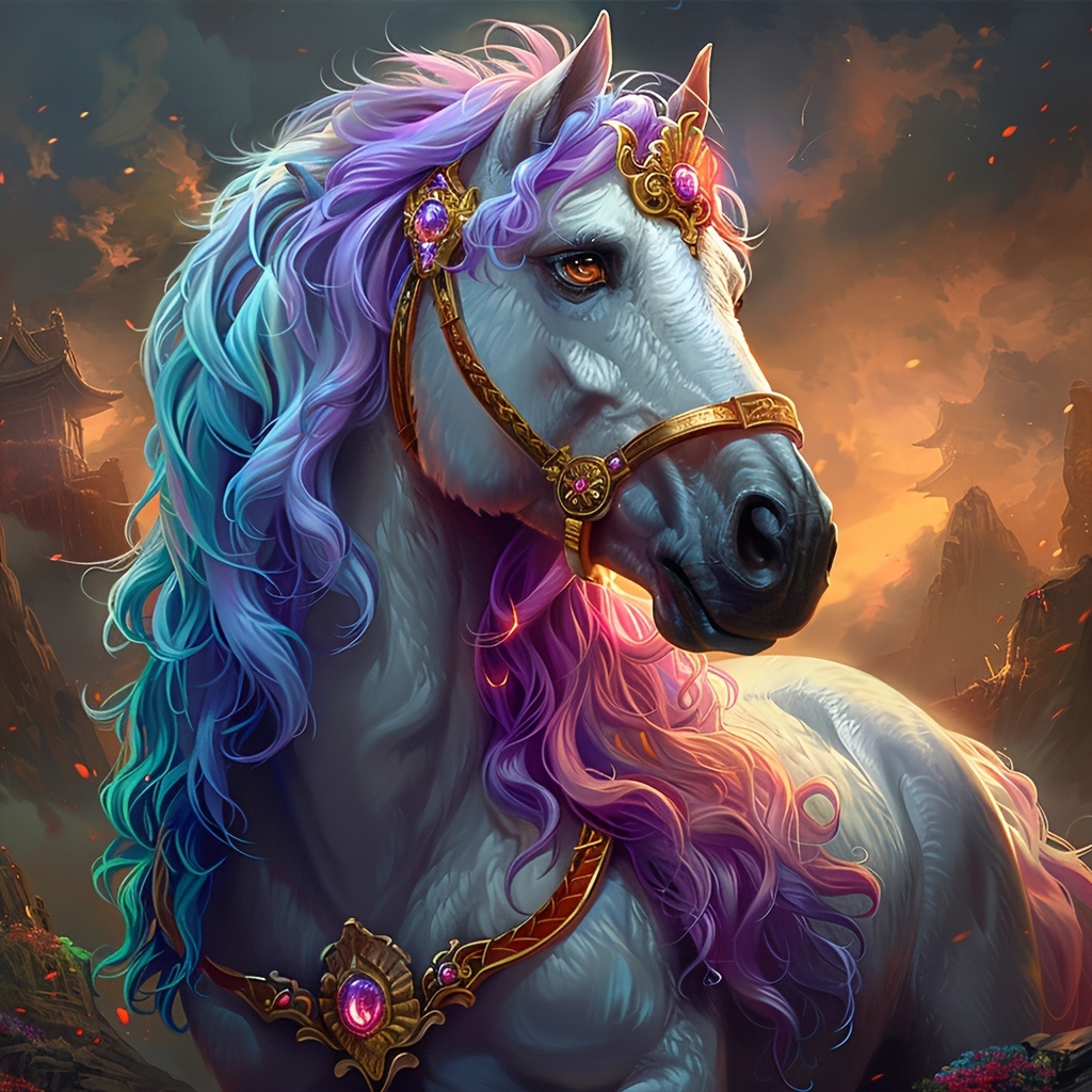 

5d Diamond Painting Kit Animal Theme - Majestic White Horse Round Acrylic Diamond Art Embroidery Set For Beginners, Gem Art Home Wall Decor Gift 40*40cm/15.7*15.7in