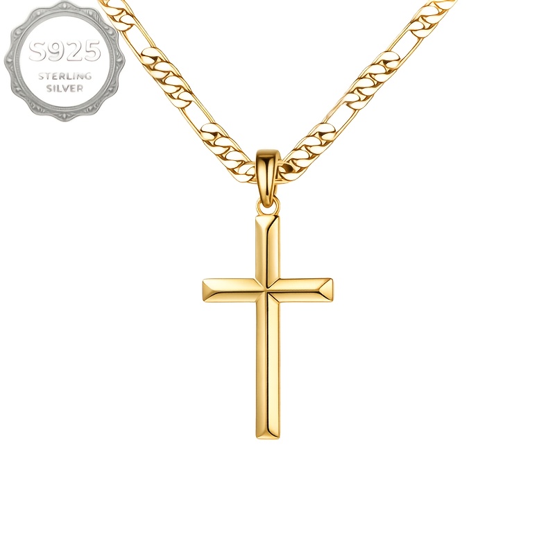 Image of Men's Cross Necklace, 925 Silver With 18k Gold Plated, Sturdy Chain, Waterproof And Fade-resistant, Perfect Gift For Dad/brother/son/father's Day Gift For Dad, With