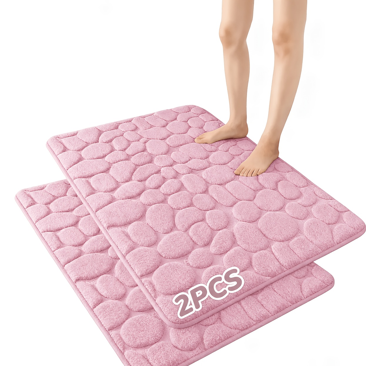 TEMU 2pcs Cobblestone Embossed Machine Washable Non-slip Bathroom Mat, Shower Room Toilet Anti-slip Mat, Soft, Comfortable, Quick-drying Foot Mat For