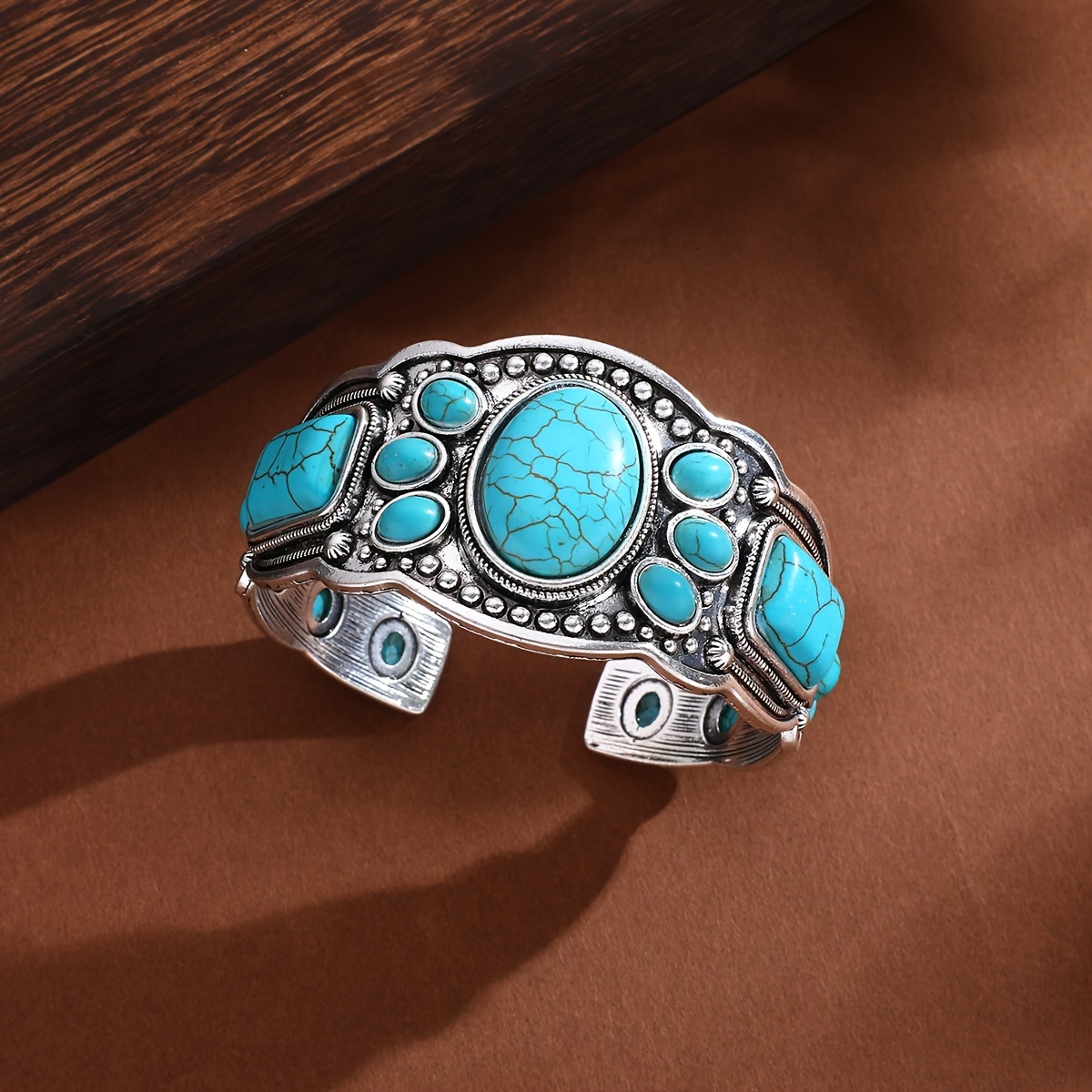 Retro Bohemian Natural Turquoise Cuff Bracelet