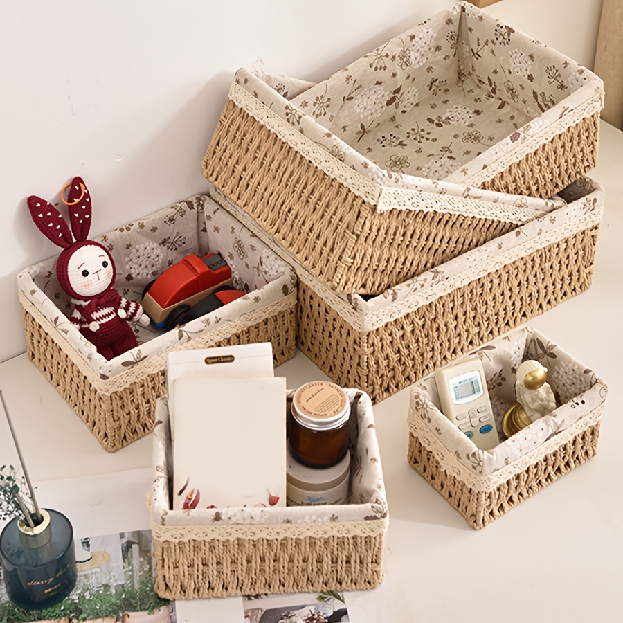 

3pcs Rope Baskets Set, Hand-woven Square Organizers For Home Office Desk, Bedroom, Living Room Decor, Fabric Material, (small/medium/large), Baskets, Bins & Containers For Home Organization