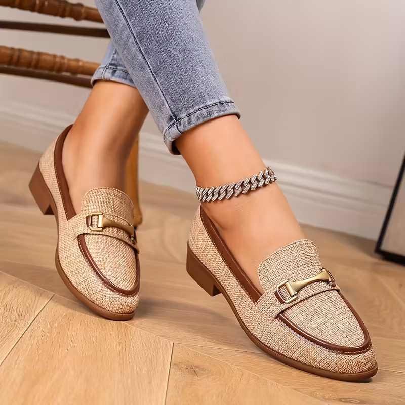 autumn and winter style womens new flat bottom metal   one strap retro braided loafers versatile color matching college style deep     Product details 3