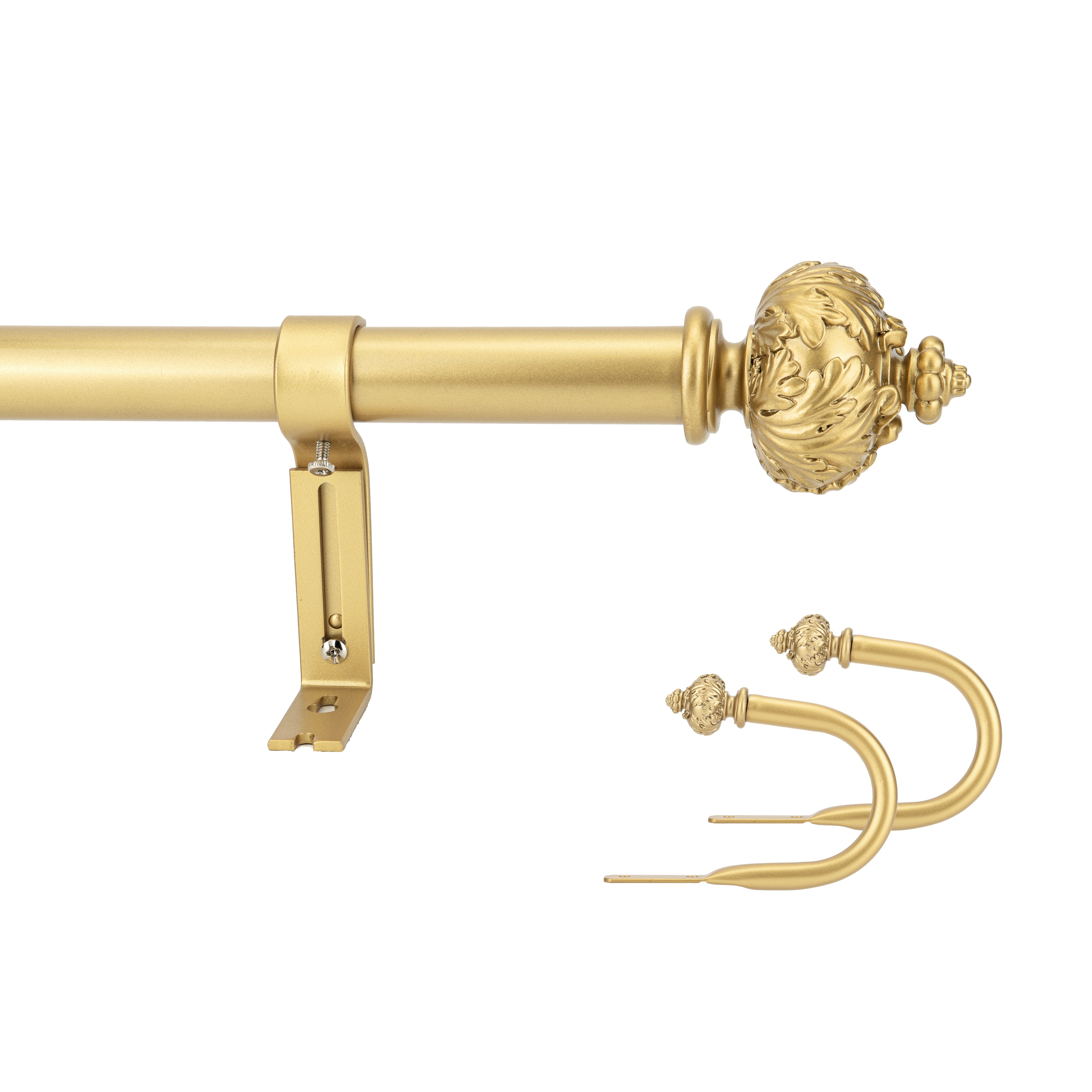 

1" Curtain Rod With Finials And Holdbacks - 28''- 48'', 48"-84", 84"-120", (weathered White, Gold, Bronze Gold)