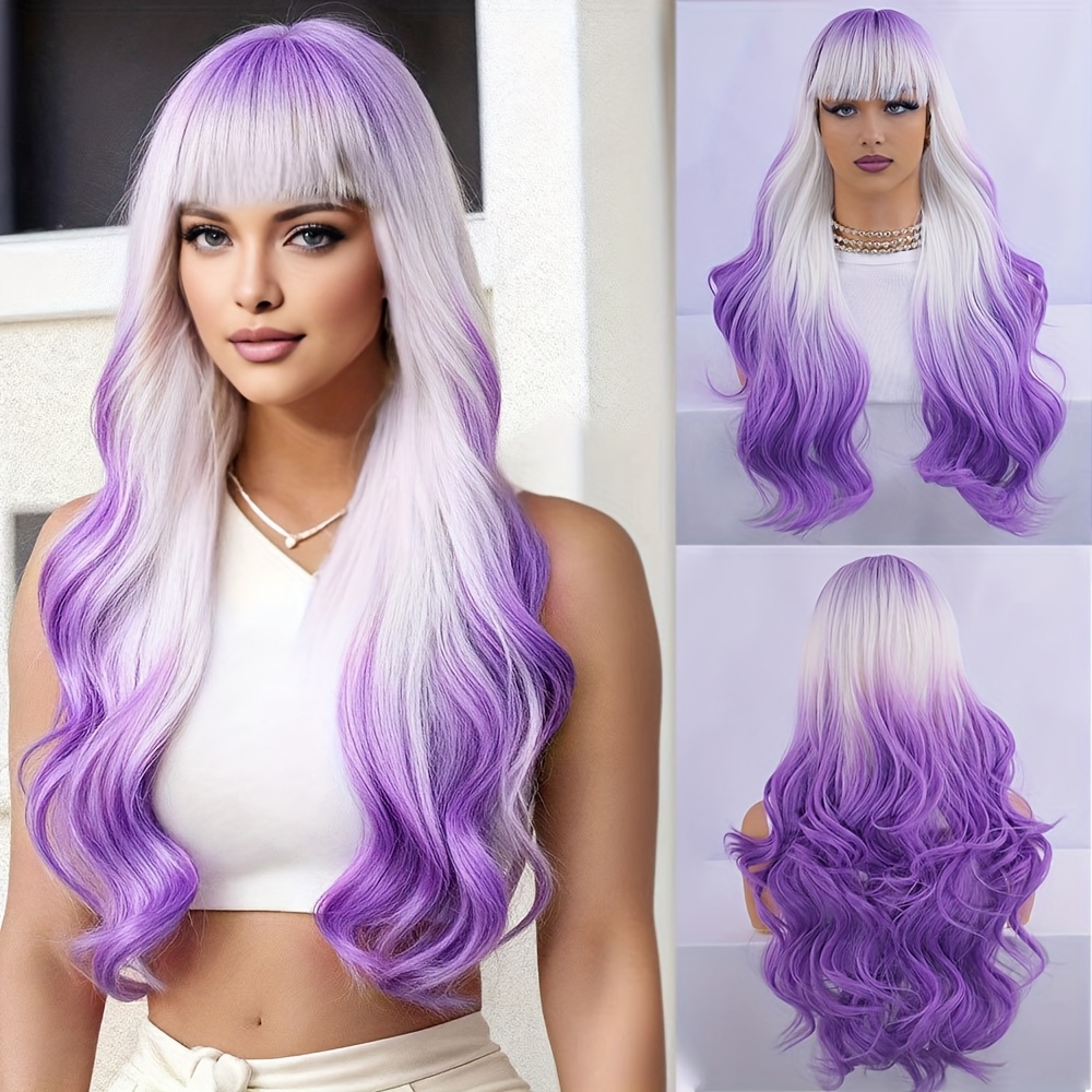 High Quality  PURPLE long CURLY Wig w/ bangs Hera - 40 inch Purple Black Fusion Curly Extra Long Cosplay Wig main image 4