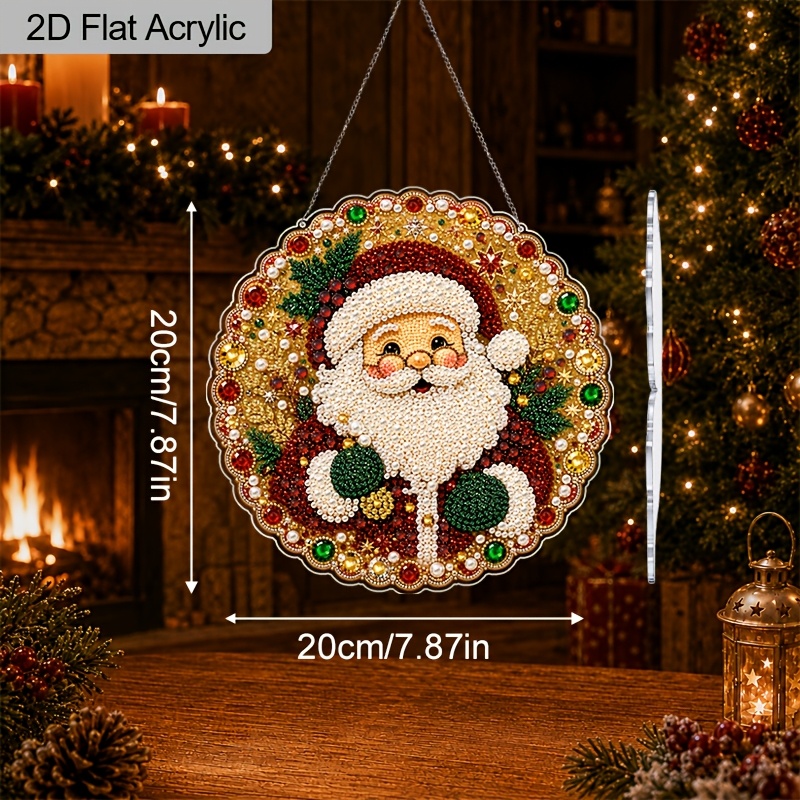 TEMU 2d Flat 30/20cm Christmas Pearl Kit For Adults, Pearl Diamond Painting Suncatcher With 3d Mixed-size Beads, Lace-edge Acrylic Hanging Ornament,
