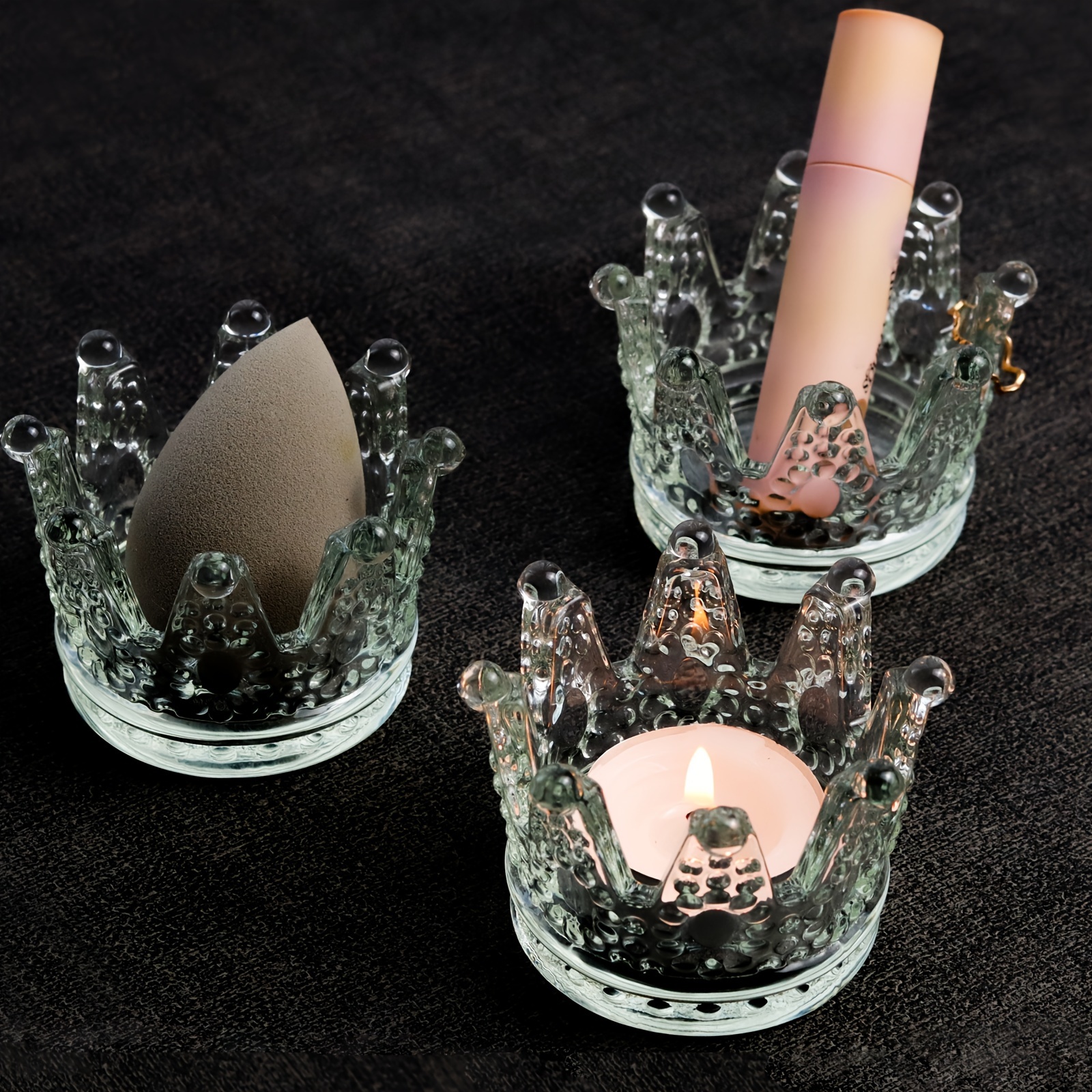 

12-piece Glass Crown Candle Holders: Wedding Decorations, Christmas, Halloween, Easter, Hanukkah, And Graduation Celebrations