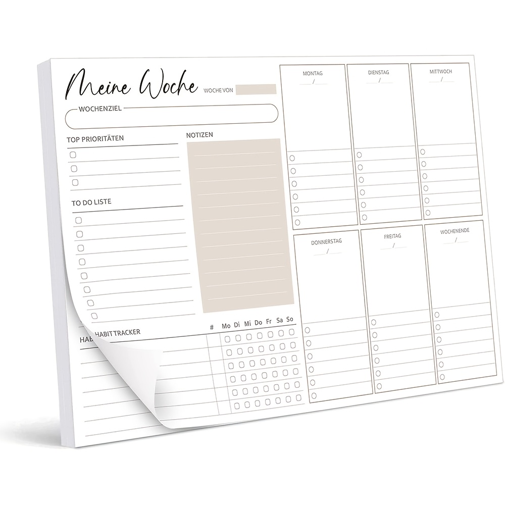 

Biroyal A4 Weekly Planner Pad (no Fixed Dates, 50 Pages In Total) With A List, Including A Desktop Pad With A Weekly And Habit , Used To Record Appointments, Tasks, And Notes.