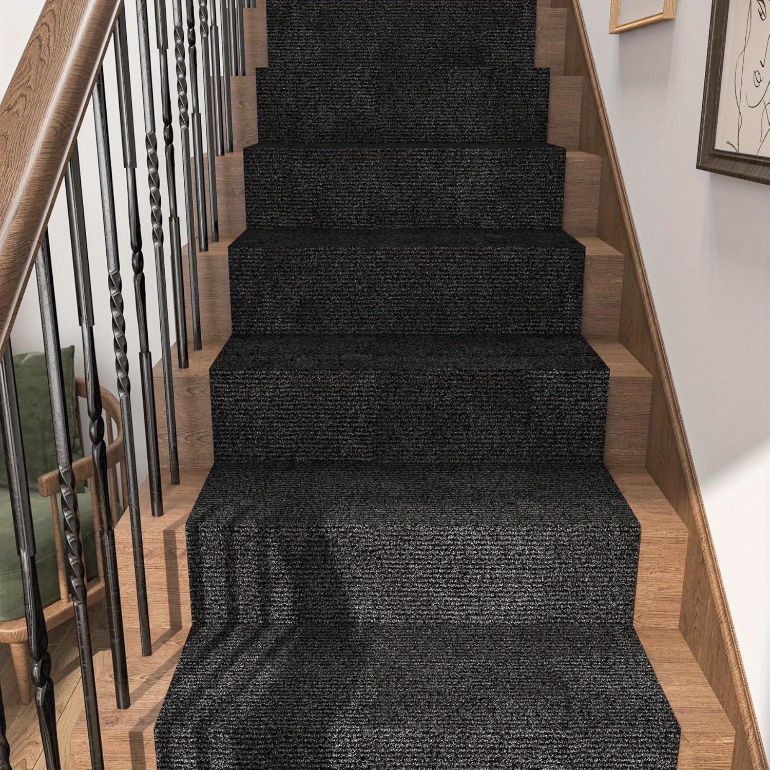 TEMU 1roll Durable Non-slip Striped Runner Mat Machine Washable Polyester Mat For Hallway, Kitchen, Living Room, Garage, Patio - Black With, Easy To Clean, Decorative Floor Covering, Votudx