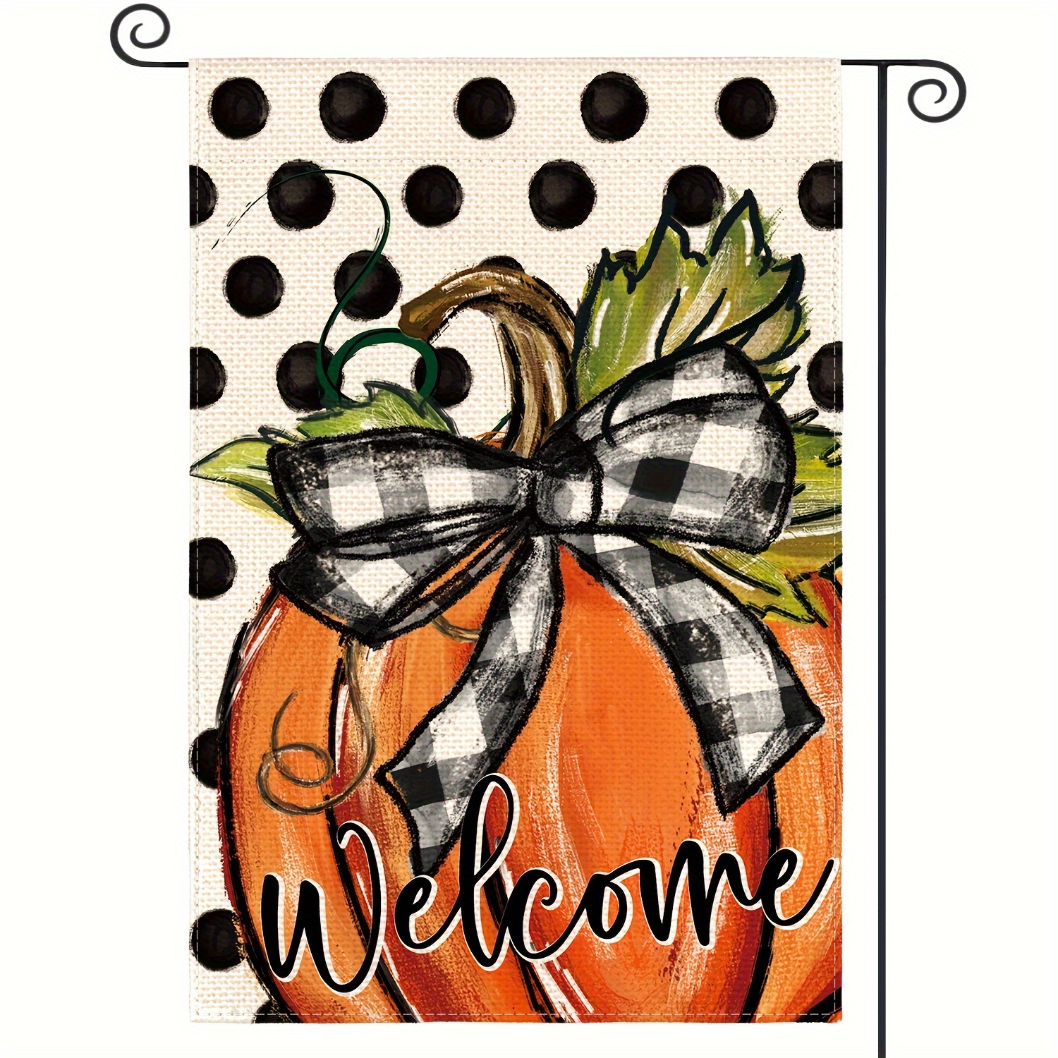 

Sm:)e Fall Welcome Pumpkin House Flag Double Sided Outside, Polka Dot Seasonal Thanksgiving Yard Outdoor Decorative Flag