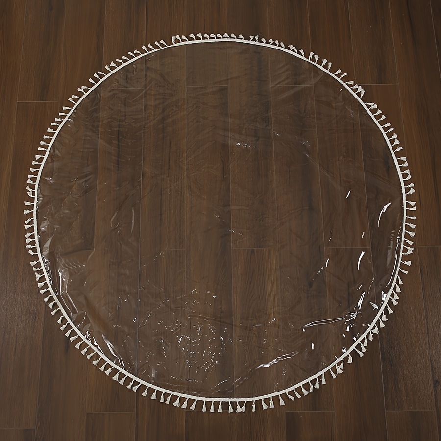 1pc elegant clear pvc round tablecloth with beige tassel fringe minimalist   for weddings coffee tables vanity covers and more ideal mothers day gift party decorations and home decor wedding table setting minimalist tablecloth pvc material round table decor