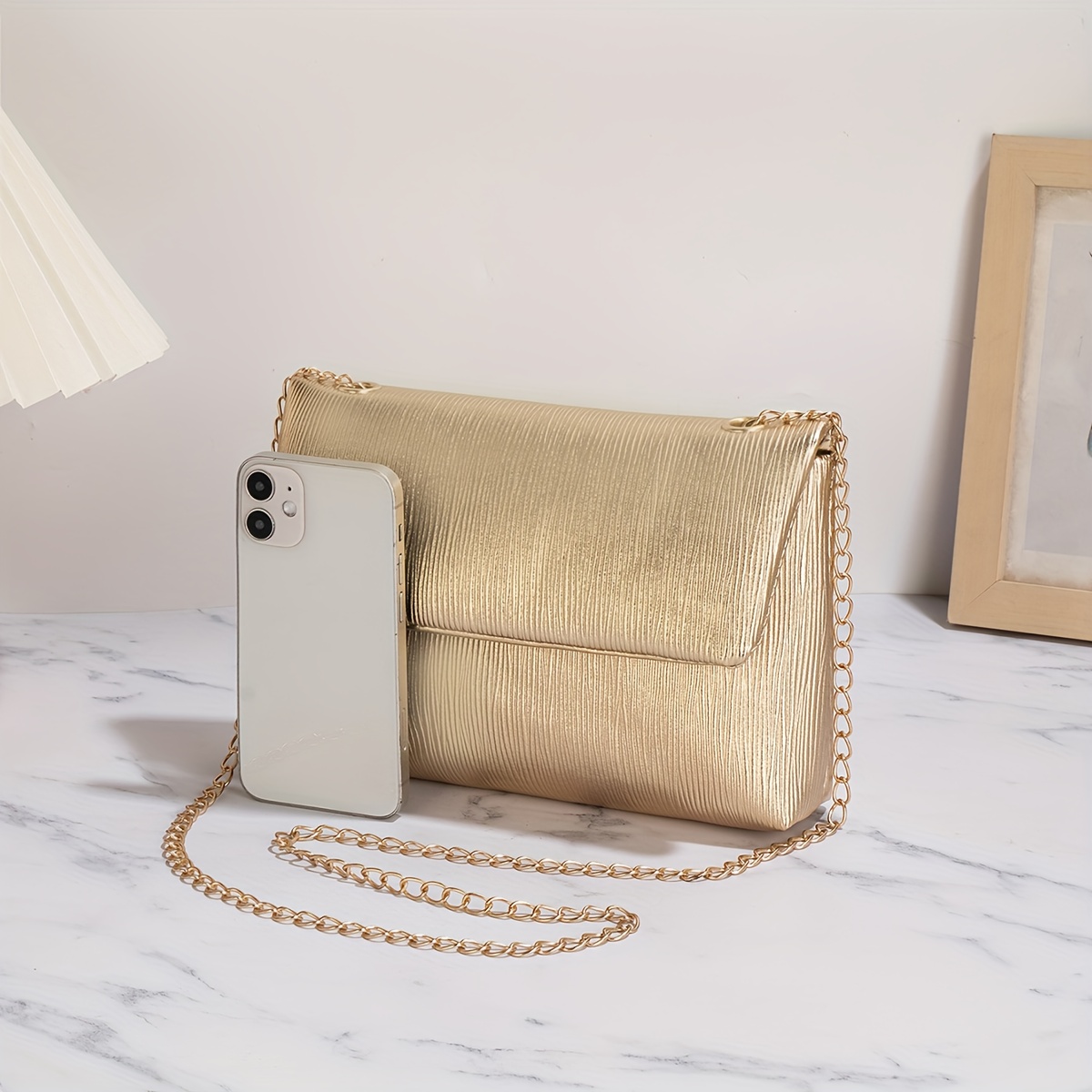 Image of Crossbody Bag, Fashionable Pleated Pu Evening Bag, Solid Color Flap Shoulder Bag, Flap Coin Phone Bag, Shoulder Bag Perfect For Women, Weddings, Parties, , Wedding Receptions, Commuting, And Shopping.