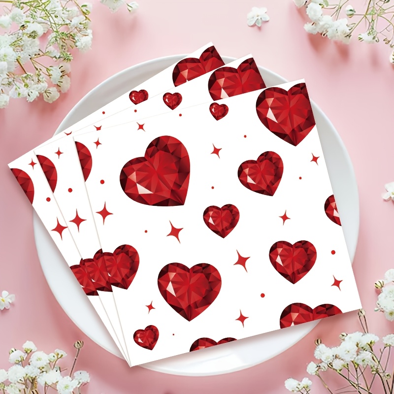 

20pcs Romantic Diamond Heart Valentine's Day Themed Paper Napkins - Ideal For Celebrations, Tea, Birthdays, Parties, Dessert Tables, Bars, Hotels, Camping, Picnics - Elegant Red & For Table Decor