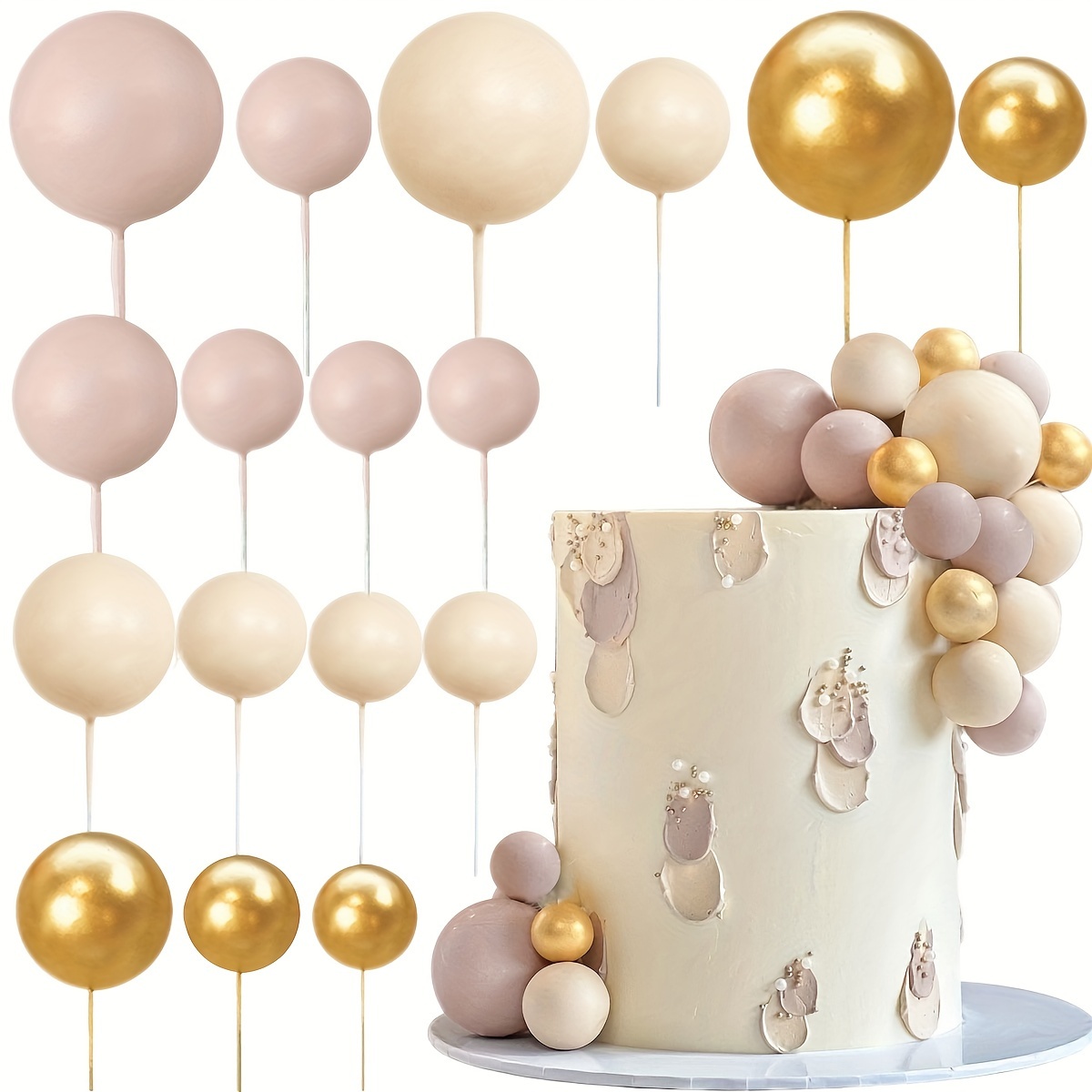 

17pcs Set Of 3-color Cake Decoration Balls, Nude And Coffee-colored Cake Top Decoration Balls Suitable For Paper Cup Cake Birthday Party Wedding Party Decoration Supplies