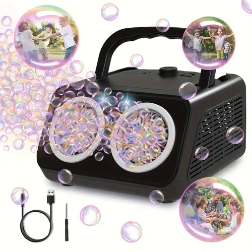 automatic bubble machine bubble blower with 2 fans 20000 bubbles per min electric bubble toddlers operated by plug in or batteries with 10 solution bubble toys for outdoor