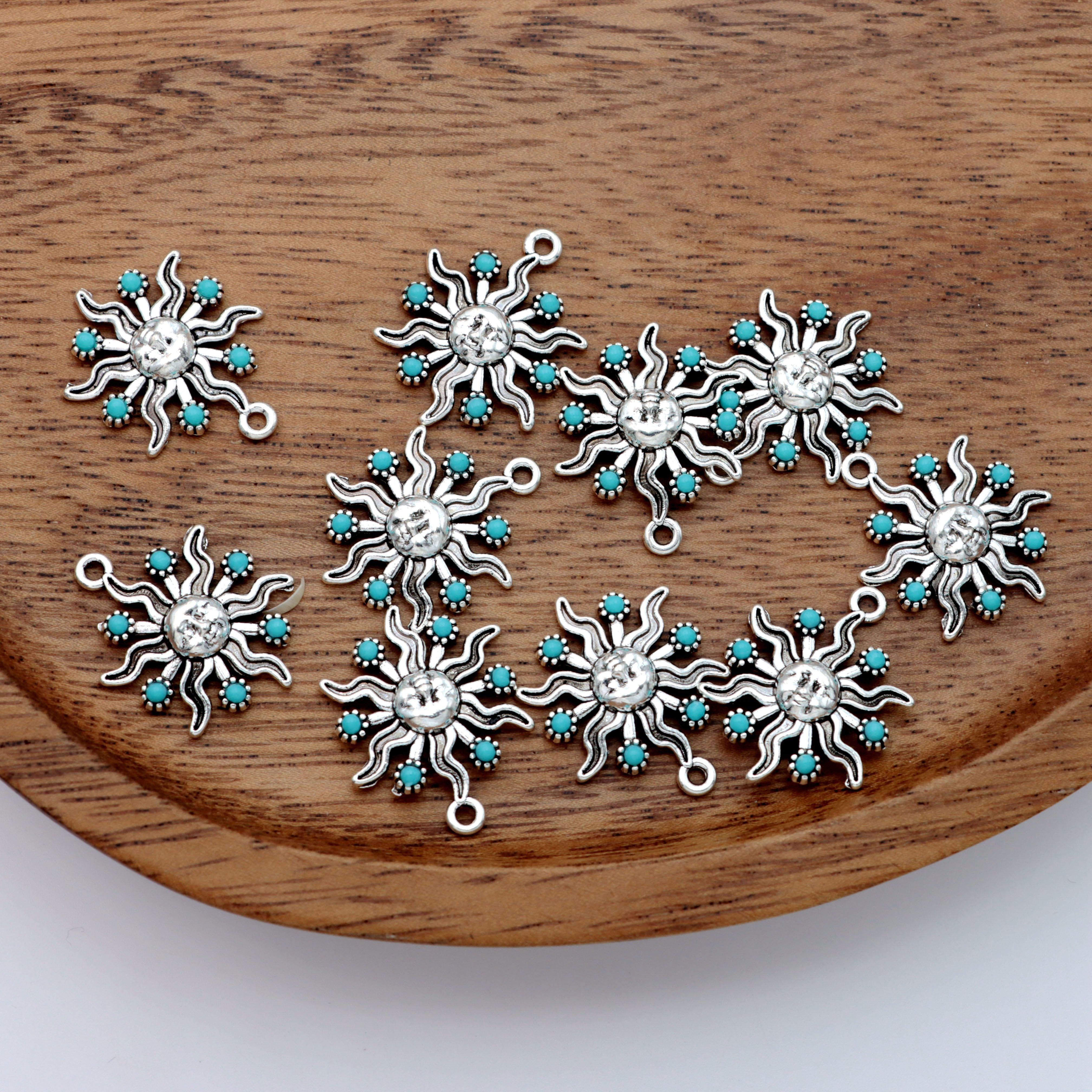 

5pcs/10pcs Zinc Alloy Sun Charms, Hollow Antique Silver Plated Pendant For Making, Necklace/earrings Charms