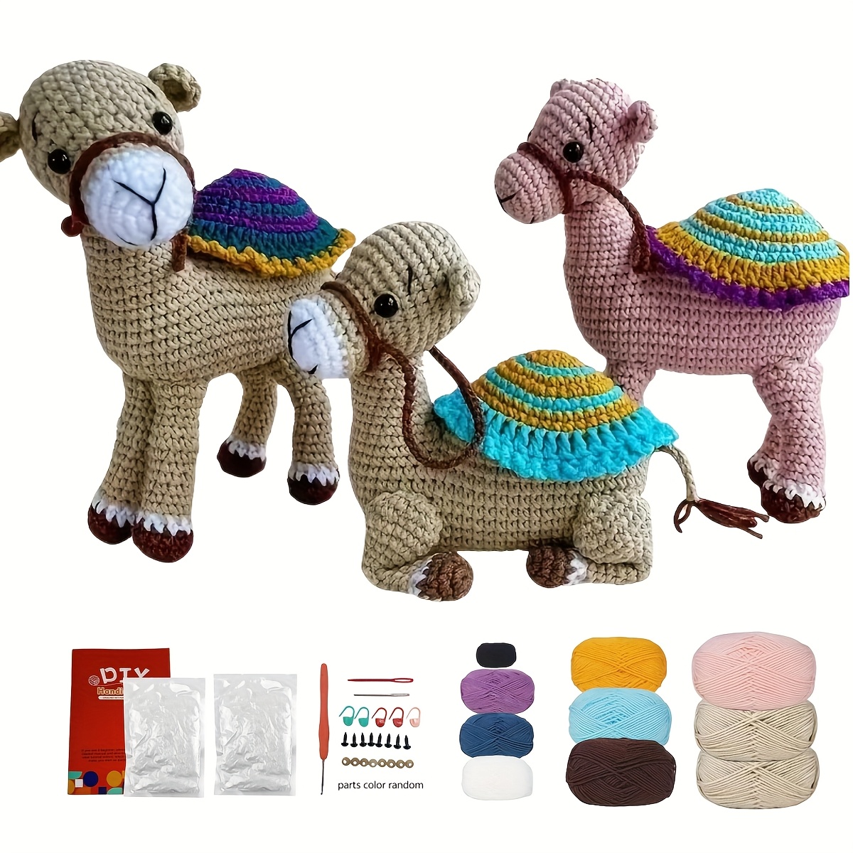 

3pcs Crochet Camel Kit, Diy Crochet Set For Adults, Fabric Amigurumi Crafting Supplies, With Written Instructions, For Creative Handmade Decor, Perfect Gift For Birthdays And Valentine's Day