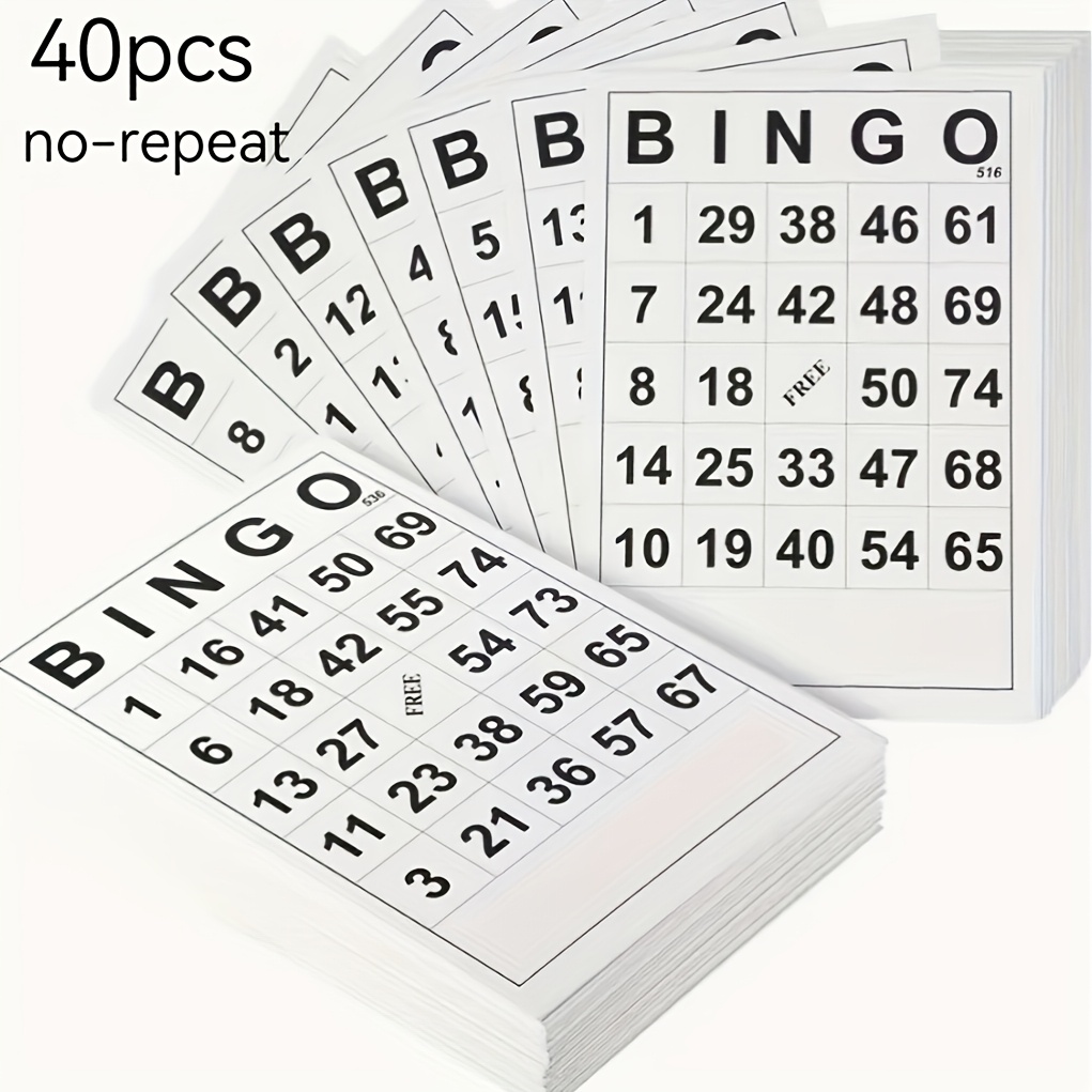 Image of 40 Unique Bingo Cards, Made Of Thick, Tear-resistant Cardboard With Classic 1-75 Number Layout. Perfect For Family Holiday Gatherings, Outdoor Travel Games, And As An Ideal Gift