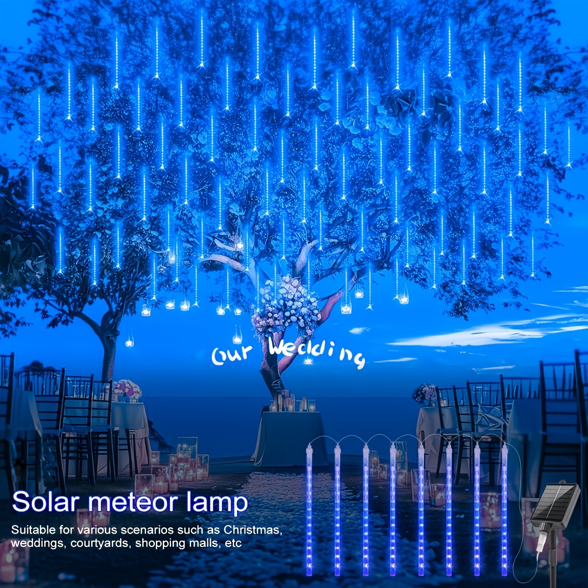 1 lot de guirlandes lumineuses décoratives Pluie de météores solaires, éclairage de fête, effet ciel étoilé, guirlandes lumineuses de Noël, lumières solaires pour arbres d'extérieur, durables, adaptées pour les mariages, Halloween, Thanksgiving, terrasses, arbres, toits, cours, jardins, pelouses