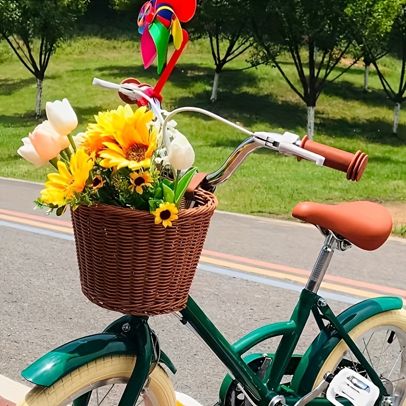 

Vintage Style Woven Polypropylene Shelf Basket With Leather Straps For Scooter And Balance Bike Storage