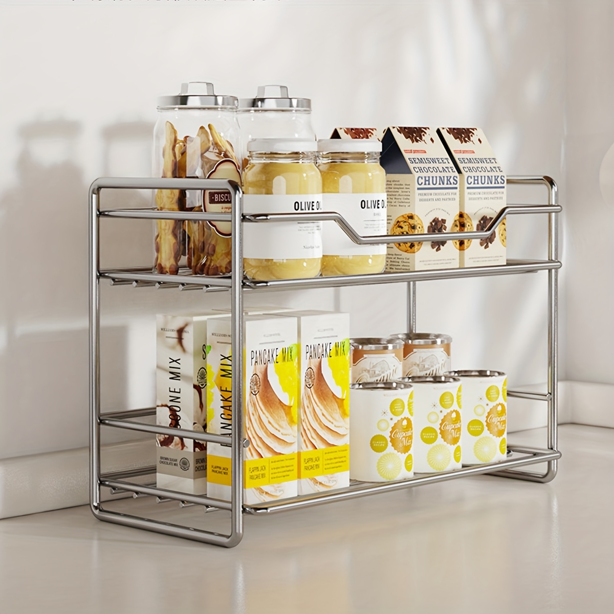 2 tier stainless steel countertop organizer standing spice rack space saving durable kitchen bathroom shelf for spices utensils makeup rust resistant multi purpose storage rack spices organizer rack for cabinets utensil holder rustresistant material standing shelf Product details 2