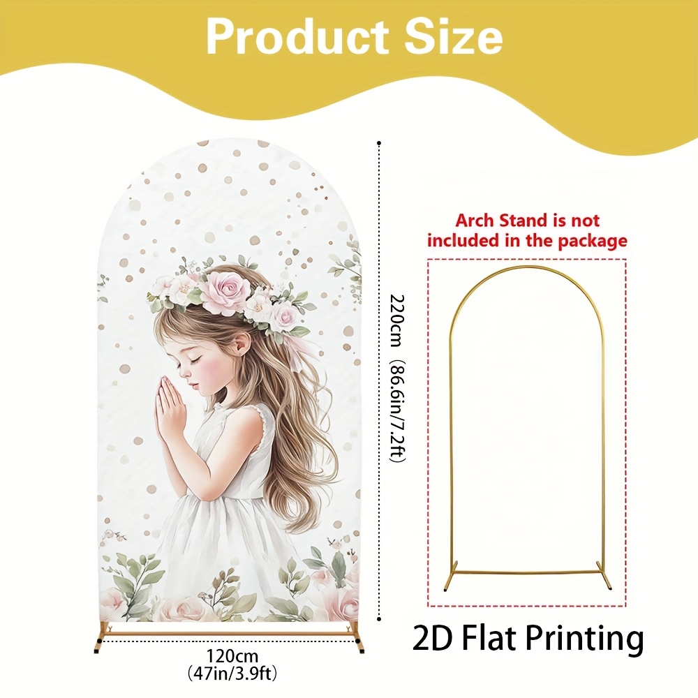 TEMU 2d Flat, 2d Flat - 2d Flat, 2d Flat - 1pc A 2d Flat Banner Arch Backdrop Made Of Polyester, Featuring A Girl Praying With A , Suitable For