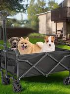 large capacity folding multi function hand truck with all terrain wheels brakes and side pockets heavy duty metal frame fabric plastic structure suitable for gardening camping beach sports and shopping portable folding transport cart sturdy plastic construction