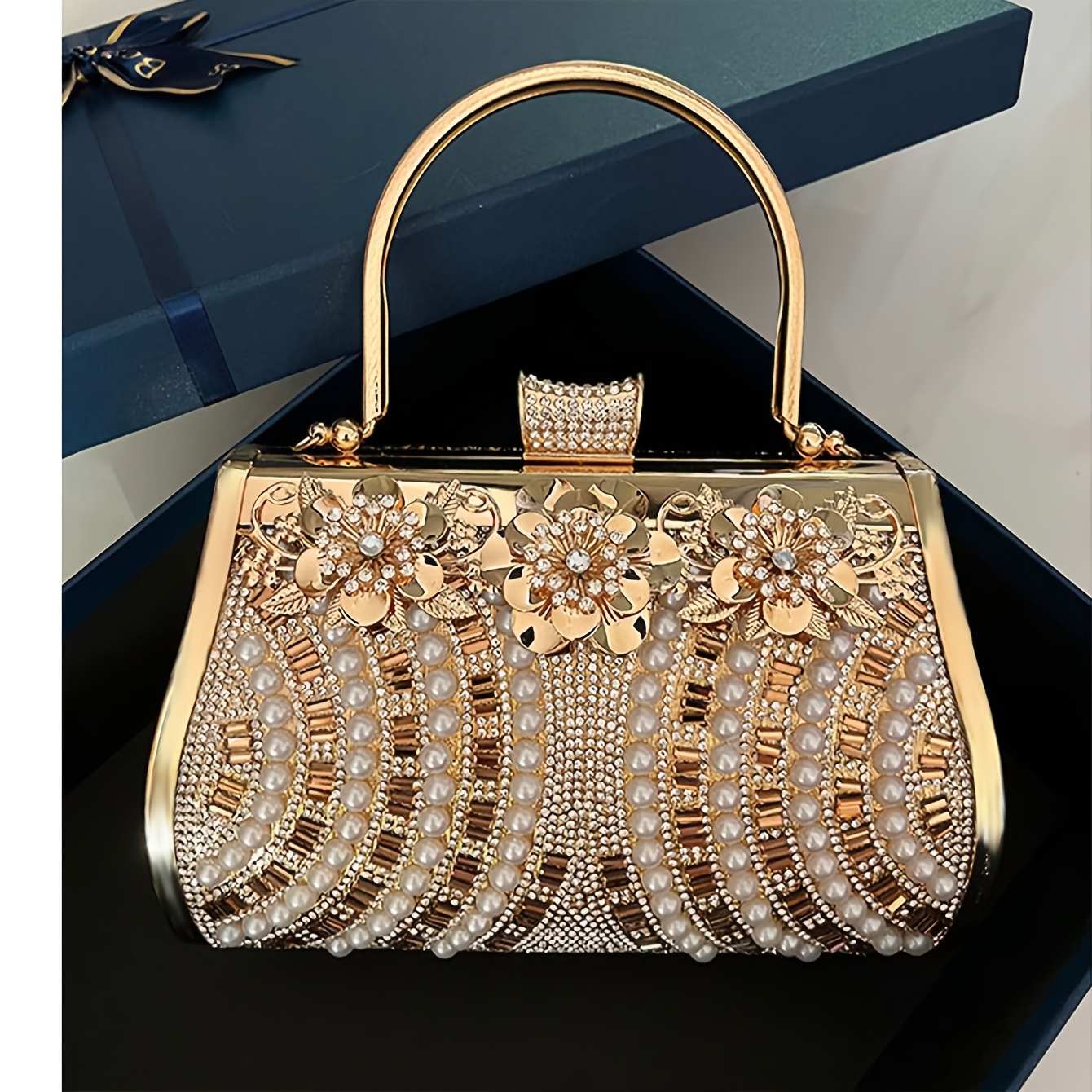 Golden Evening Clutch Elegant Banquet Purse