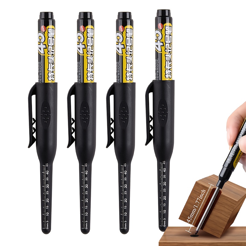 E-shop 4 Stück 45mm Tiefloch-Markierstifte mit Langkopf, Schwarz Blau Rot Holzwerkzeug Fliesenmarker Schnelltrocknend Wasserfest Nicht Verblassend