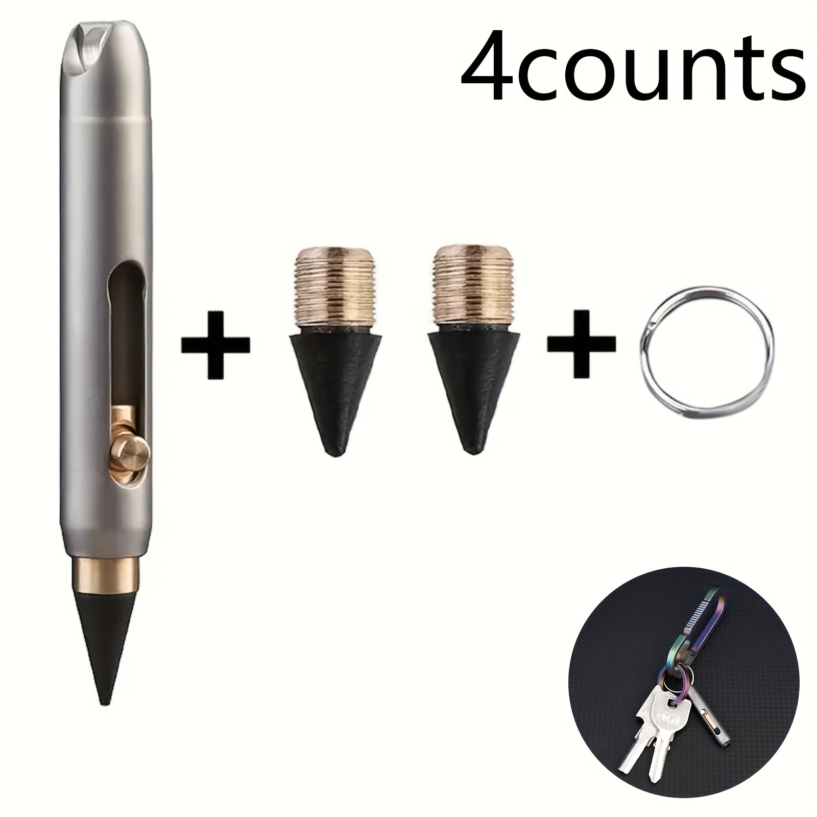 Titanium Alloy Mini Eternal Pen, A No-sharpening Erasable Pencil Keychain Accessory, Portable Pocket Pen For Emergency Writing