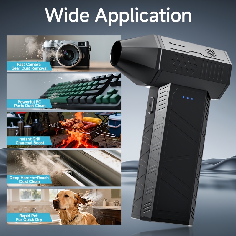 150000 rpm   fan handheld dust blower with usb adjustable wind speed for dust charcoal leaves quick cooling button control ideal for camping computer keyboard cleaning gift for men christmas present Product details 0