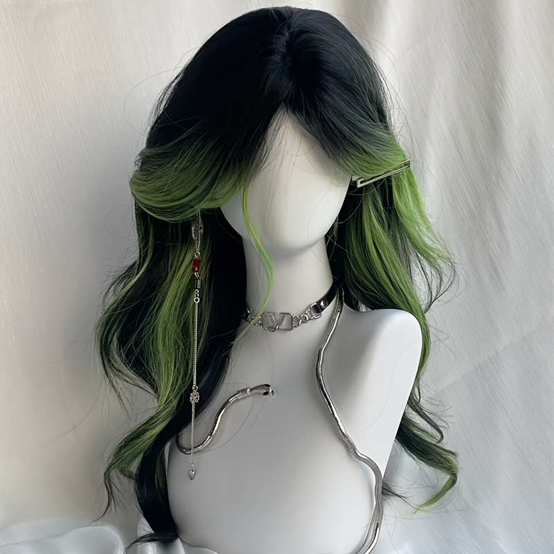 

1pc Women's Curly Wave Wig With Green , Mid-section Ombre, Cap, 100% Density, For & , Carnival/mardi Gras/masquerade