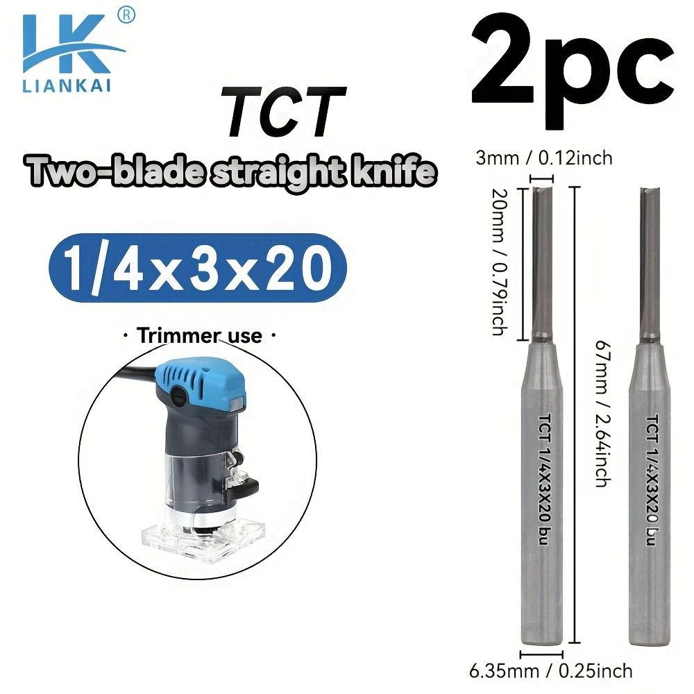 Image of 1/4 Inch Shank Tct Straight Router Bit 3mm Cutting Dia 20mm Blade Length, Double Flute Carbide Woodworking Milling Cutter, Slotting Trimming Bit For Wood Router, Density Board, Chipboard