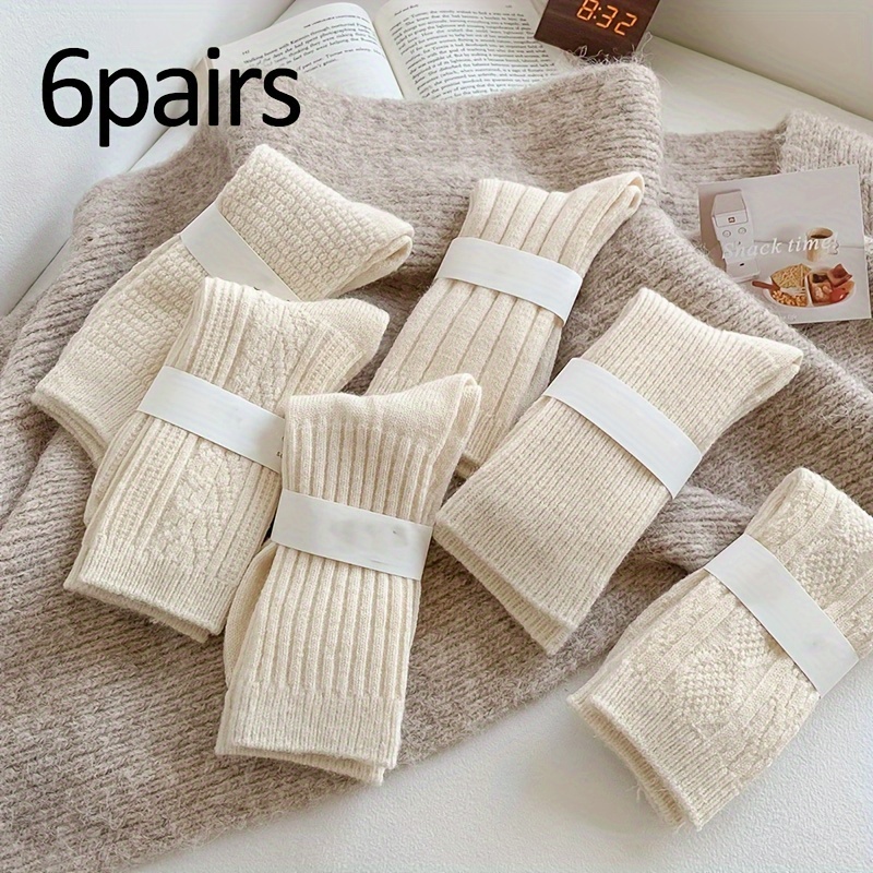 

6 paires de chaussettes pour femmes, mélange de polyester épais, , style coréen, polyvalentes, chaudes, respirantes, lavage à ou , couleur unie, accessoires de mode pour femmes