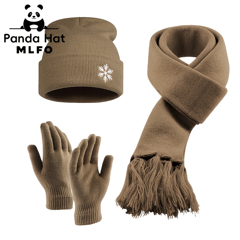 TEMU 3pcs Set (hat And Scarf And Gloves), For Snowflake-embroidered Beanie, Stylish And Elegant Beanie, Lightweight And Foldable For , Elastic,