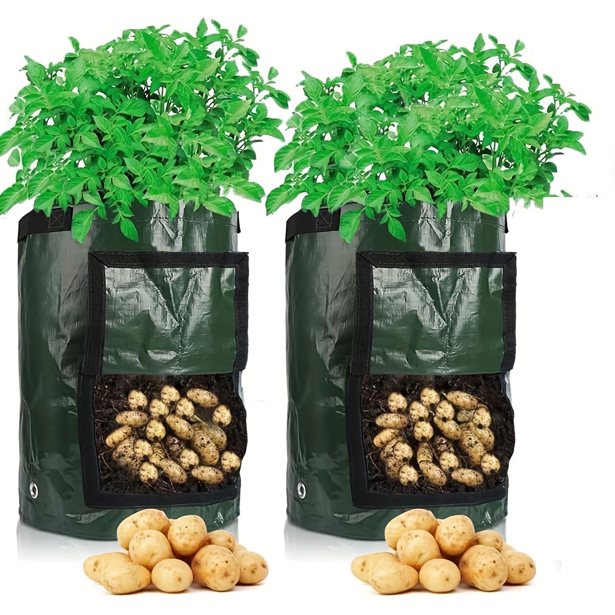 

2pcs Grow Bags For Potatoes, , Tomatoes & Carrots - Fabric Planters With Handles & Flap , Multiple Sizes, Drainage Holes, Indoor/outdoor Use