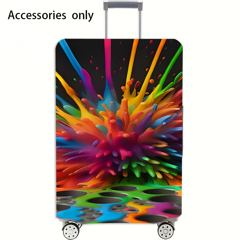 TEMU Travel Essentials Colorful Splash Pattern Suitcase Cover, Dust-proof Elastic For Steering Wheel Suitcase Cover, Elastic Suitcase