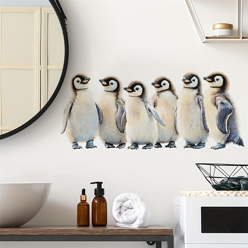 1pc Watercolor Penguin Bedroom Living Room Background Decoration Beautifying Wall Sticker Self-adhesive