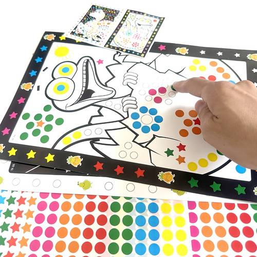 imagen del artículo 10 hojas de stickers divertidos de puntos para rompecabezas para niños - stickers de mosaico de dibujos de animales de dibujos animados, juguetes educativos de entrenamiento de , colores mezclados, un solo uso, calcomanías adhesivas